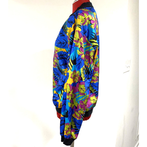 Retro 1980s silky bomber jacket zip front pockets 12 Impressions California USA - Picture 7 of 11